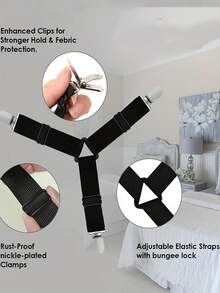 SHEIN 4pcs Adjustable Bed Sheet Fasteners, Triangular Bed Sheet Clips, Blanket Anti-Slip Fixers, Suitable For Bedsheet, Sofa Covers