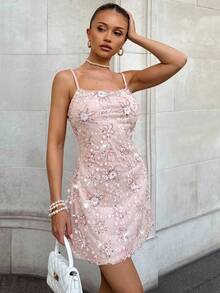 Glamine 性感亮片刺绣吊带紧身迷你连衣裙，夏季 - 粉色 - 查看 5