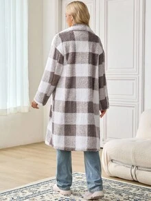 SHEIN Maternity Casual Plaid Regular Jacket, Autumn/Winter - Khaki - View 2