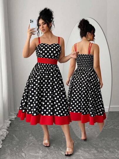 Elenzga Plus Size Women's Black And White Stripe & Polka Dot Cinched Waist Strap Dress,Summer 70's Elegant Party Dark Academia Chic Wednesday Inspired Look