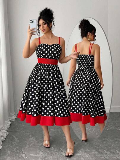 Elenzga Kooky Elegance Collection Stripe & Polka Dot Details(Wednesday Aesthetic) Dark Academia Chic Wednesday Inspired Look Halloween Plus Size Women's Casual Fashionable Cinched Waist Strap Dress Embrace Your Lnner Shadow Dark Feminine Fashion(Wednesday Aesthetic)