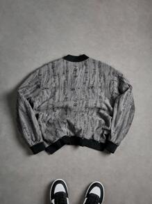 Manfinity Roghcode Men's Vintage Washed Distressed Jacket , Y2k Distressed Jacket , Streetwear, Men Crop Jacket, Fall - Grey - View 2