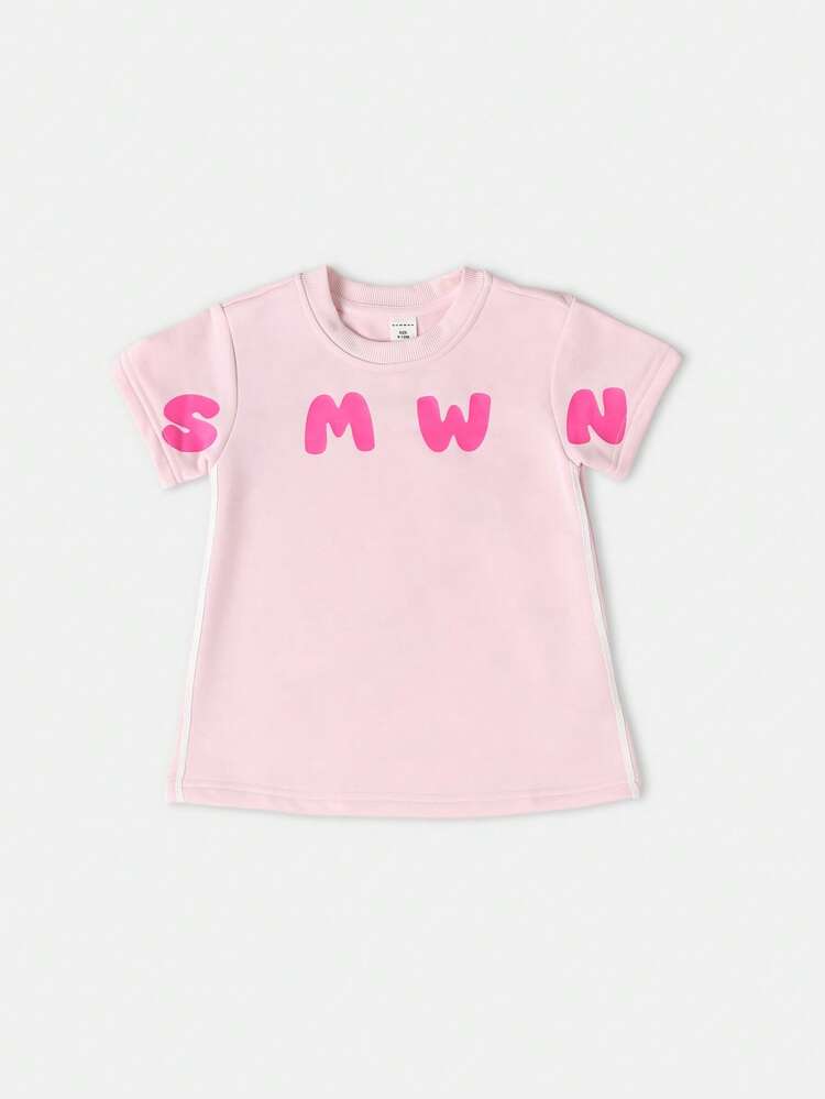 Oversized T-Shirt Dress With Pink Letter Print