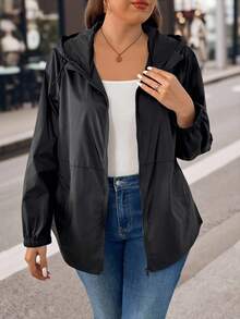 EMERY ROSE Plus Size Women Lightweight Hooded Jacket, Portable Outerwear Fall Winter Cloth For Women Autumn - Black - View 6