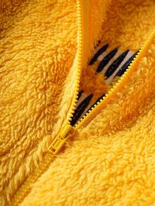 GARFIELD | SHEIN Young Boy Cute 3D Ear Cartoon Embroidery Hooded Long Sleeve Plush Yellow Pajamas Jumpsuit