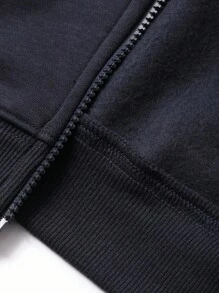 DAZY Men's Autumn Zip-Up Hoodie Set With Side Stripe, Letter Print Design, Streetwear Style - Navy Blue - View 8