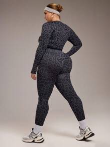 Rhythm Era 大码女式豹纹长袖上衣和紧身裤套装健身套装 - 彩色 - 查看 3