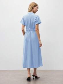 BizChic 蓝色翻领纽扣衬衫裙，现代优雅都市通勤日常浪漫90年代复古风，适合圣诞节、新年、情人节派对、海滩、毕业典礼、时尚、休闲、浪漫场合，也适合婚礼宾客、主人、约会、派对、音乐会、早午餐、机场等多种场合。 - 淺藍色 - 查看 8