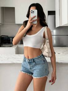 EURMUSE Low Waist Frayed Hem Mini Denim Short Women Denim Shorts Short Outfits For Women Summer Outfits For Women Shorts Short Jeans For Woman - Light Wash - View 4