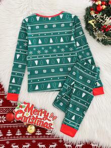 2 件男童简约圣诞树和雪花印花长袖上衣和紧身裤睡衣套装 - 綠色 - 查看 2