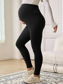 SHEIN Maternity Solid Color Adjustable Buckle Design Skinny Casual Leggings - Multicolor - View 3