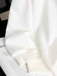 SHEIN Sudadera gris jaspeada de cuello alto y media cremallera, estilo básico informal para niña preadolescente - Blanco - Ver 3