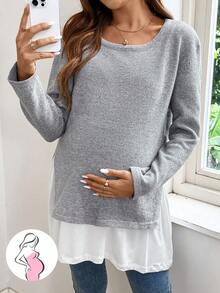 SHEIN 孕妇宽松落肩长袖休闲毛衣 - 2 合 1