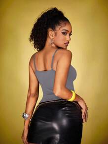 INAWLY Solva Women Solid Color Pleated Camisole For Summer - Light Grey - View 5