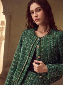 MOTF PREMIUM BUTTON UP CONTRAST TRIM BLAZER - Dark Green - View 1