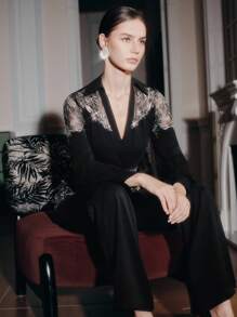 Anewsta 女式串珠性感修身衬衫和高端派对连体裤