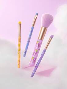 SHEIN X Care Bears 5件套卡通图案化妆刷套装，包含散粉刷+小眼影刷+大眼影刷+扁眉刷+收纳袋，刷毛柔软，吸粉晕染能力强，适合初学者打造精致妆容，加油熊，熊，分享熊，Funshine熊 - 彩色 - 查看 4