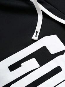 Manfinity Roghcode Celana Jogging Lurus Bermotif Manfinity Streetrush, Hitam dan Putih, Musim Panas, Pakaian Jalanan, Liburan Kota, Celana Jogging Panjang dengan Tali Serut, Hadiah Natal untuk Pacar - Hitam - View 7