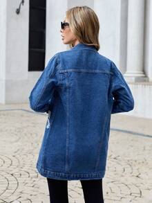 RueChic 100%Cotton Ripped Flap Pocket Denim Coat