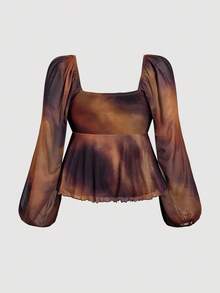 SHEIN MOD Blusa de manga larga con estampado de teñido anudado para mujer de talla grande - Multicolor - Ver 2