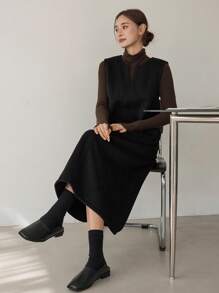 Dazy-Less Women's Loose Business Casual Sleeveless Midi Dress, Suitable For Office Commute, Autumn/Winter - Black - View 6