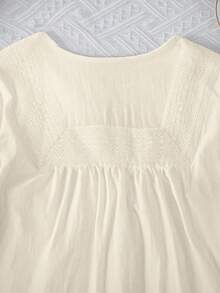 SHEIN Áo cánh dài tay màu trắng viền ren cho nữ, trang phục thường ngày thanh lịch cho kỳ nghỉ - Màu be - Xem 4