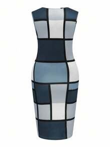 Plus Size Casual Colorblock Print Top & Dress Set Fall Cloth For Women - Multicolor - View 3