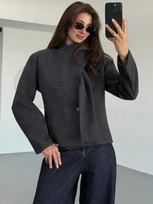 Aloruh Mantel Wanita Minimalis Serbaguna dengan Kerah Pita, Dapat Dibalik, dan Saku, Warna Abu-abu untuk Musim Gugur/Dingin - Dark Grey - View 4