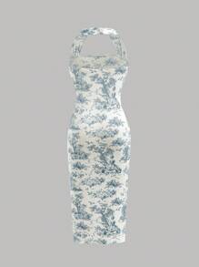 SHEIN Girlism Tween Girls' Fitted Casual Minimalist Floral Racerback Waist-Cinched Dress