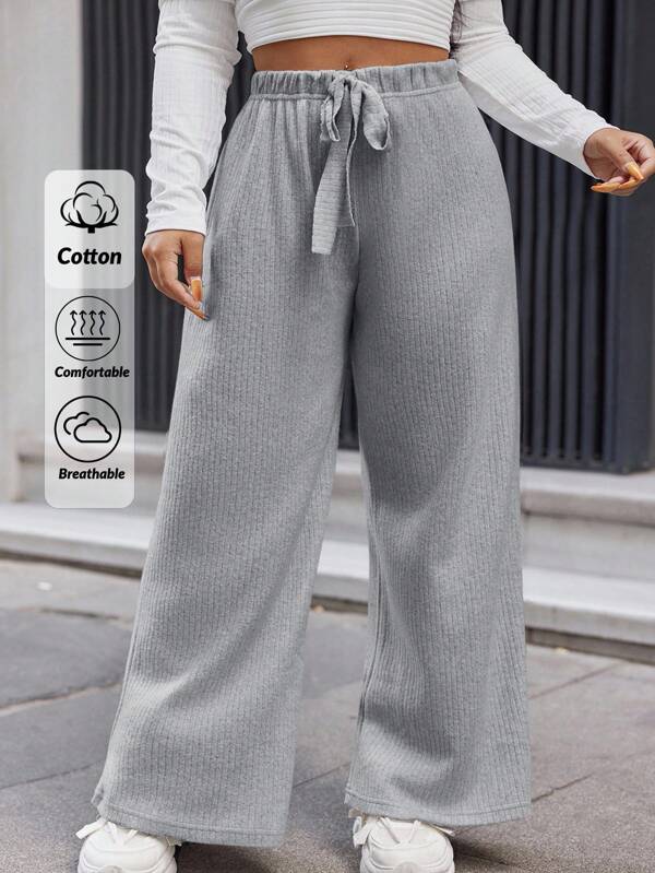 SHEIN Cottnline Cotton Plus Drawstring Waist Wide Leg Pants
