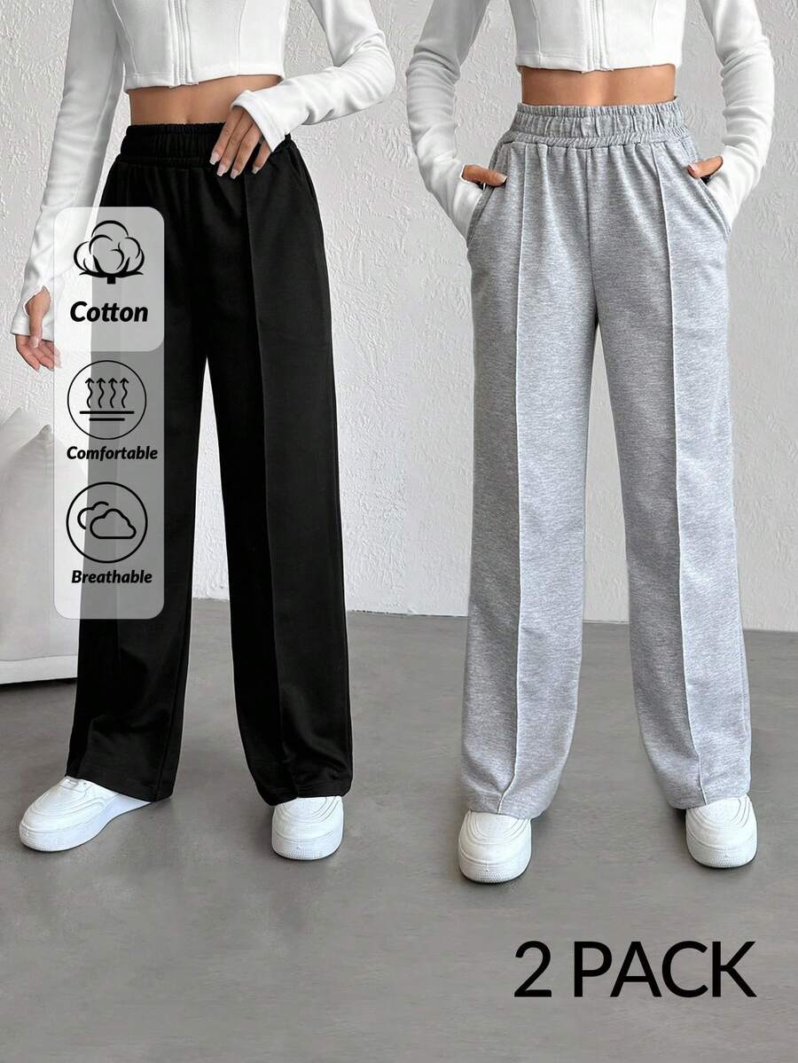 EURMUSE Petite Grey And Black Color Sweatpants With Elastic Waist Multipack - Multicolor - View 1