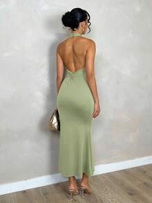 Glamine Backless Long Casual Dress With Neck Twist Design Maxi Women Outfit - Mint Green - View 7