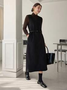 Dazy-Less Women's Loose Business Casual Sleeveless Midi Dress, Suitable For Office Commute, Autumn/Winter - Black - View 2