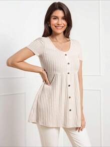 Miaspire 女士纯色前扣短袖休闲 T 恤，日常穿着