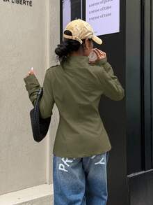 Muchica 女式梭织纯色长袖双排扣休闲风衣，秋季 - 軍綠色 - 查看 2