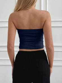 EURMUSE 2pcs Women's Minimalist Solid Color Ruched Fitted Tube Top, Summer - Multicolor - View 5