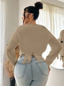 SHEIN SXY Autumn And Winter Tattered Wasteland Style Top White Cross Pattern Distressed Off-Shoulder Sweater Fall Clothes Women