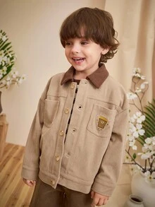 Loomiva 1pc Young Boys' Casual, Comfortable, Fashionable, Practical, Cute, Soft, Thick Corduroy Fabric Long Jacket, Suitable For Daily Wear, School, Outings, Sports, Autumn/Winter