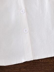 SHEIN Elladie kids 1 件女童纯白色蕾丝边休闲衬衫，精致荷叶边大彼得潘领，秋季可爱日常百搭衬衫 - 白色 - 查看 4