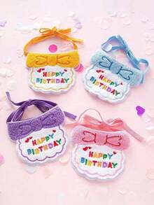 PETSIN 2pcs/Set Pet Cat Dog Birthday Costume, Made Of Polyester, Cartoon Cute Accessories For Birthday, Party, Holiday Celebration