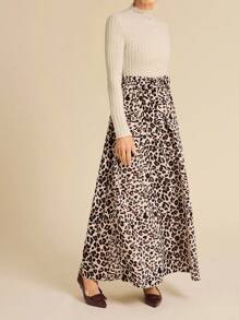 SHEIN LUNE 女士纯色拼布立领长袖休闲长裙 - 彩色 - 查看 3