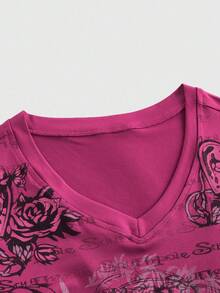 ROMWE J-Fashion Y2K Grunge Vintage Heart Wing Fitted T-Shirt