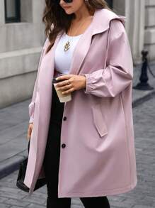 EMERY ROSE Manteau trench à capuche rose grande taille pour femmes, automne/hiver - Rose bonbon - Voir 1