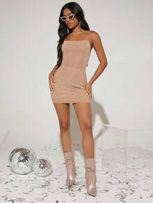 SHUZIA Metallic Pointy Toe Slip On Stiletto Boots - Champagne - View 3