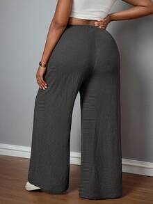 SHEIN PETITE CURVE Quần dài đi nghỉ thường ngày màu nâu cho nữ cỡ lớn - Màu xám đen - Xem 2