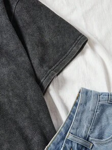 Comfortcana 加大码万圣节酸洗外观复古针织破洞宽松针织尖叫骷髅鬼脸图案卡通图案短袖 T 恤 - 黑色 - 查看 5