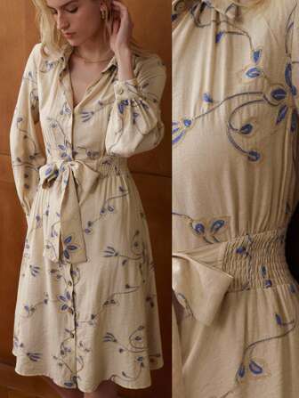 Écloséra Fransk retro broderad blommig midjeknytning för kvinnor