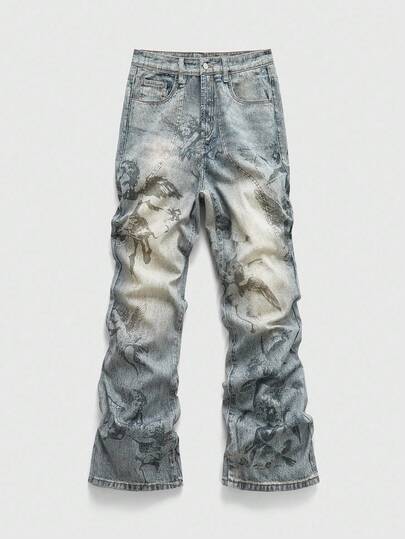 Street Life Casual Button Pocket Flare Leg Men's Jeans