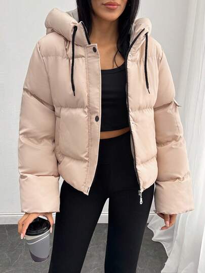 EURMUSE Women's Latte Luxe Utility Puffer Jacket – Minimalist Street Snug Edit, Casual, Daily Wear