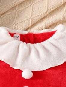 SHEIN Playful Pals 3pcs Baby Boy Christmas Outfit Set: Cute Romper, Striped Envelope Collar Jumpsuit, And Hat, Winter Clothing Baby Christmas Clothing Infant Christmas Outfit Baby Santa Costume Baby Santa Outfit